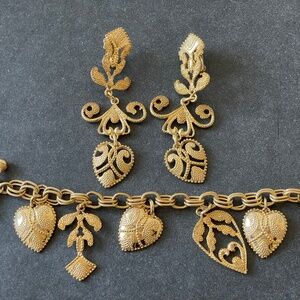 ❤️ VINTAGE 3 PIECE JEWELRY SET CHARM BRACELET & EARRINGS